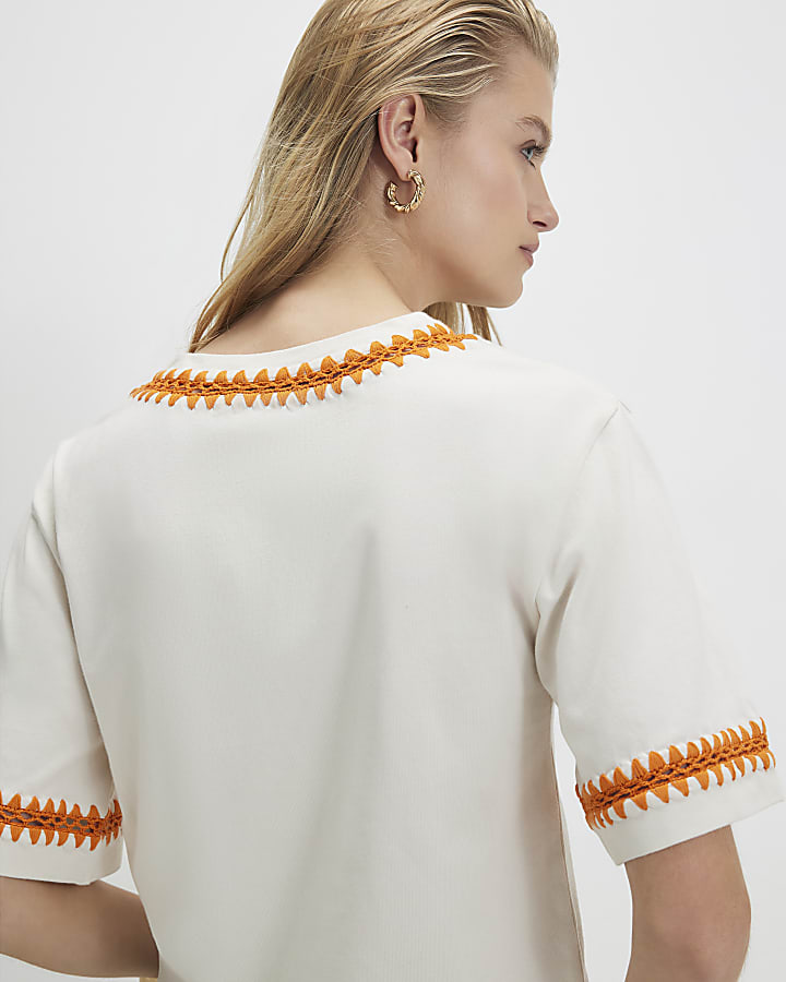White Cotton Whipstitch T-Shirt