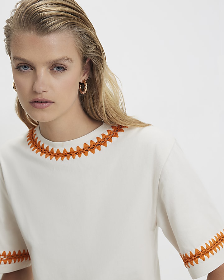 White Cotton Whipstitch T-Shirt