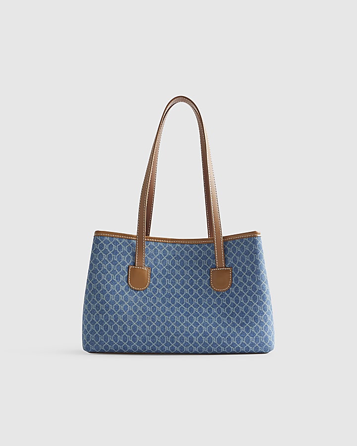 Blue Denim Monogram Print Shopper Bag