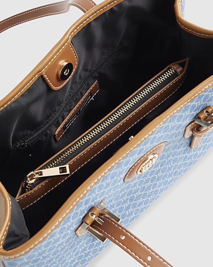 Blue Denim Monogram Print Shopper Bag