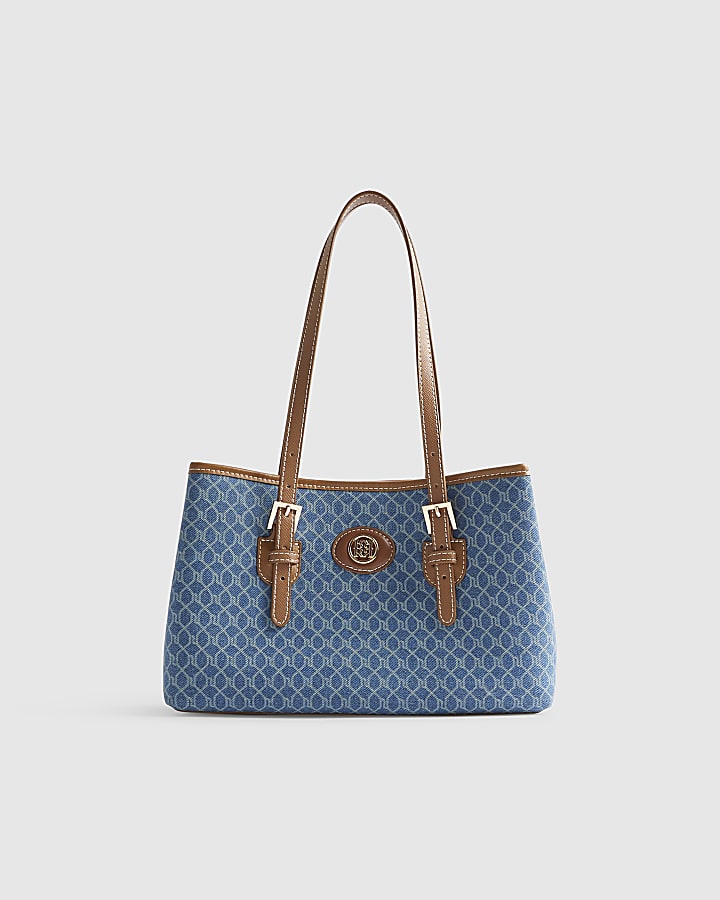 Blue Denim Monogram Print Shopper Bag