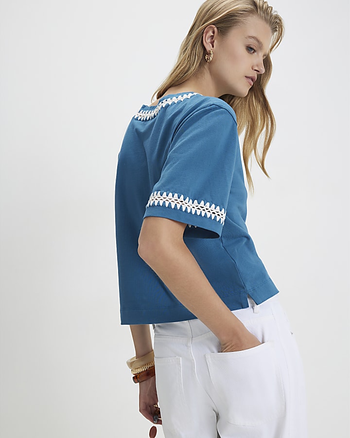Blue Cotton Whipstitch T-Shirt