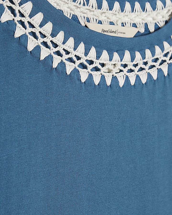 Blue Cotton Whipstitch T-Shirt