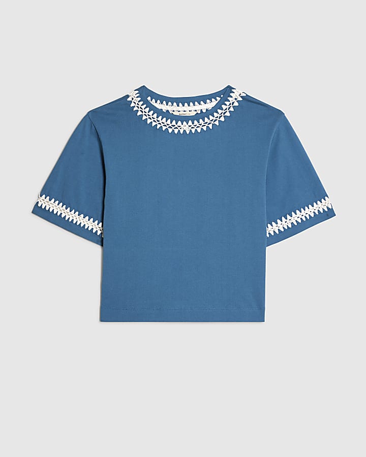 Blue Cotton Whipstitch T-Shirt
