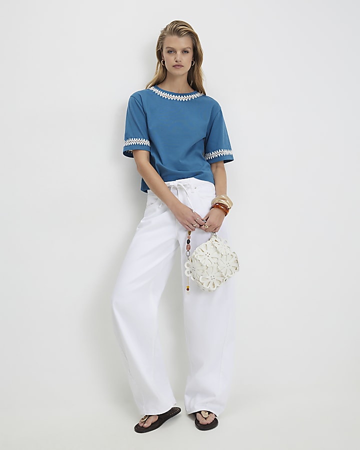 Blue Cotton Whipstitch T-Shirt