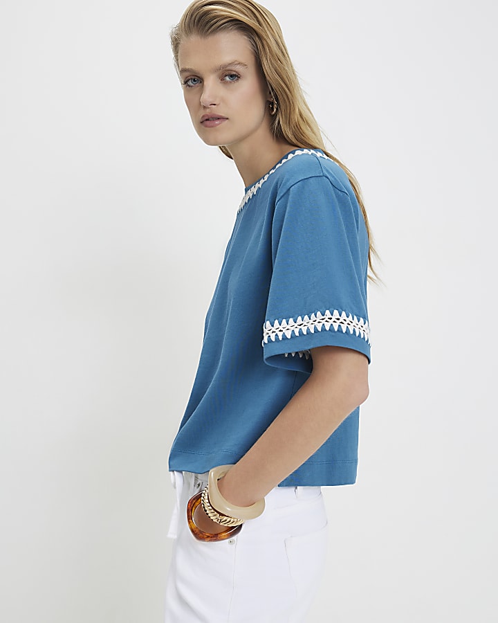 Blue Cotton Whipstitch T-Shirt