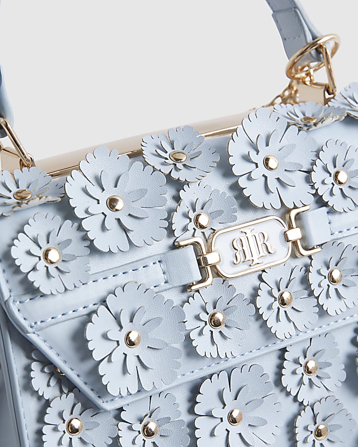 Blue Mini 3D Flower Charm Tote Bag