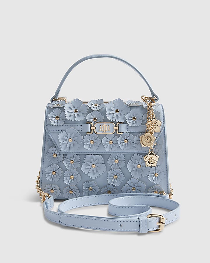 Blue Mini 3D Flower Charm Tote Bag