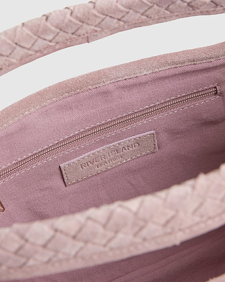 Pink Suede Woven Clutch Bag
