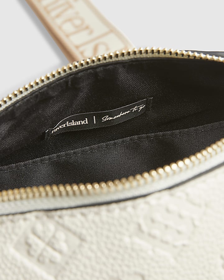 Cream Metal Corner Monogram Print Bowler Bag