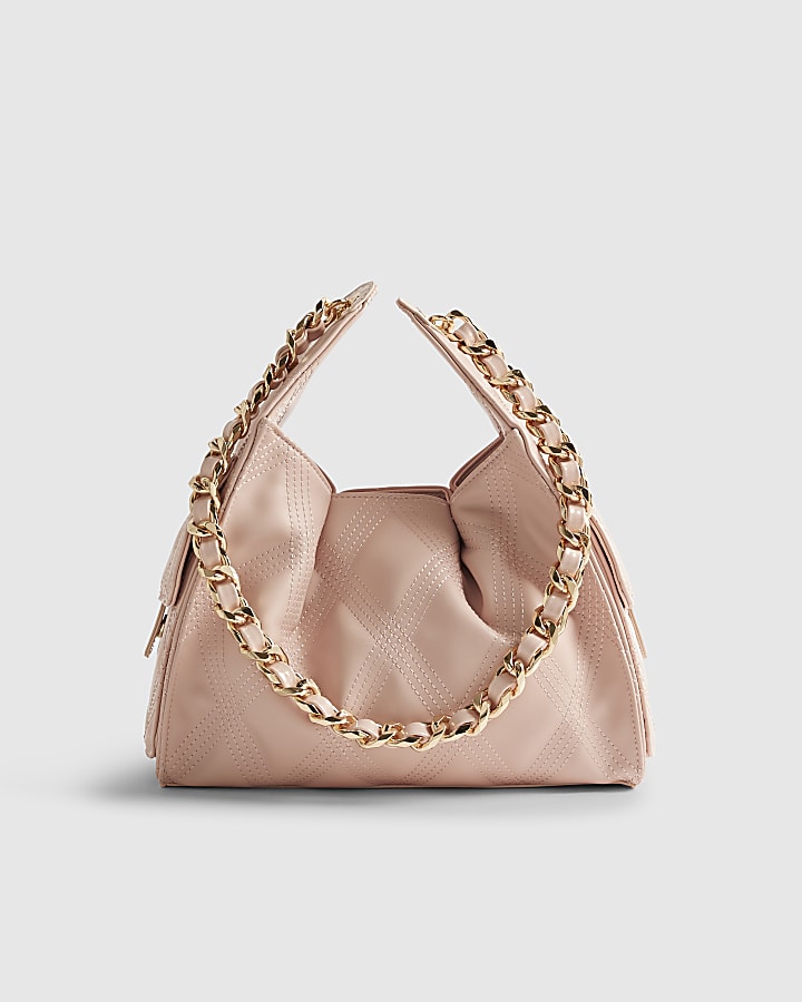 Pink Quilted Chain Handle Slouch Bag