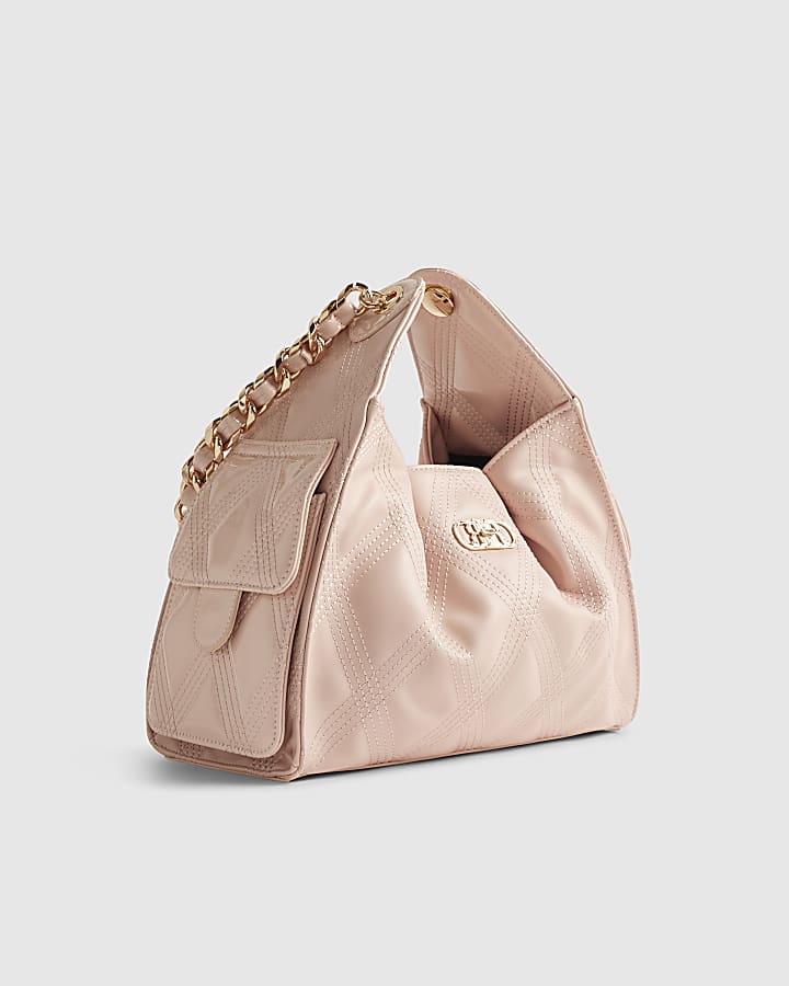 Pink Quilted Chain Handle Slouch Bag