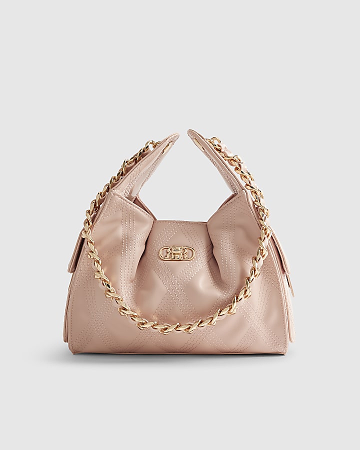 Pink Quilted Chain Handle Slouch Bag