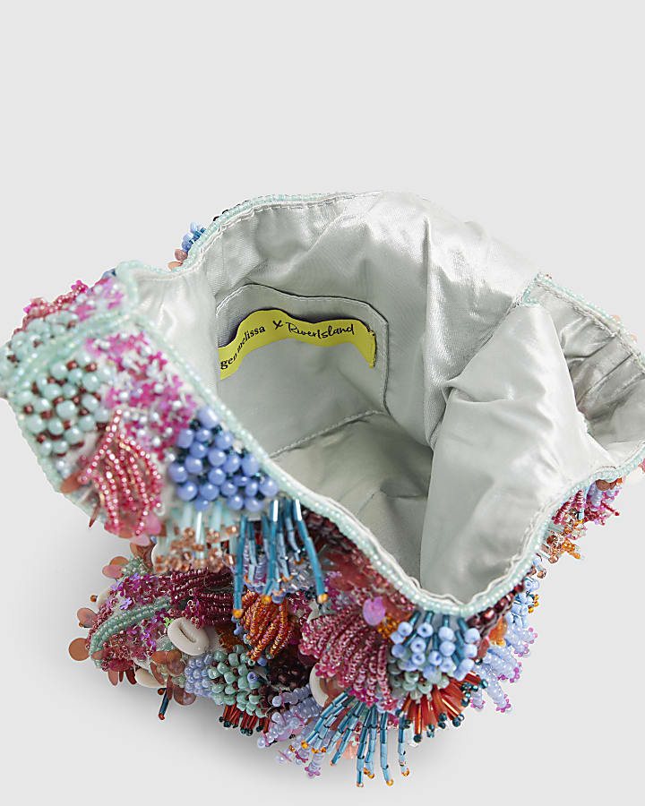 Blue Beaded Clutch Bag