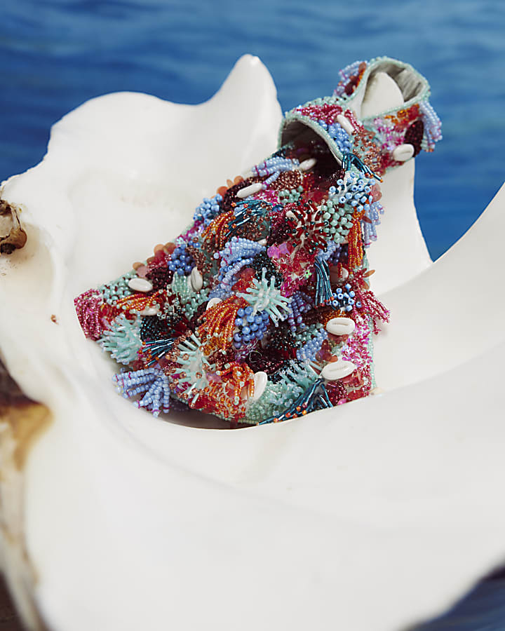 Blue Beaded Clutch Bag