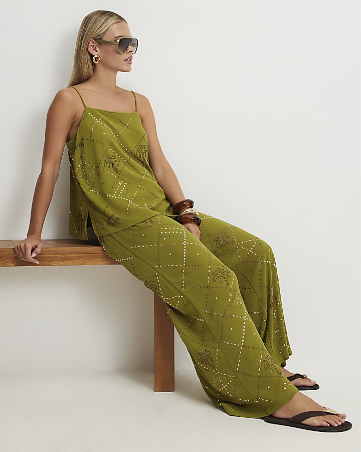 Petite Green Embellished Trousers