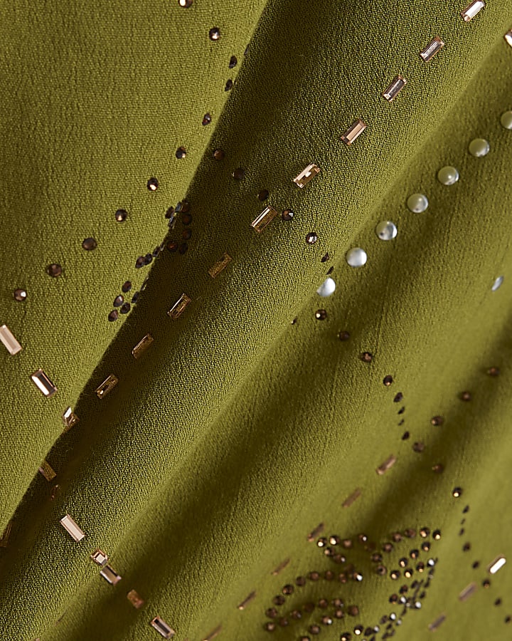 Petite Green Hotfix Asymmetric Mini Dress