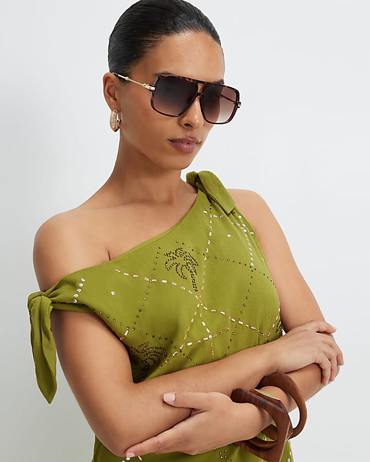 Petite Green Hotfix Asymmetric Mini Dress