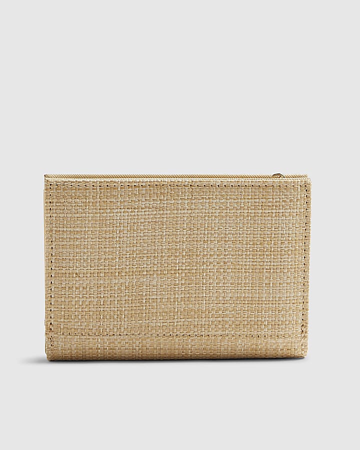 Beige Raffia Gemstone Foldout Purse