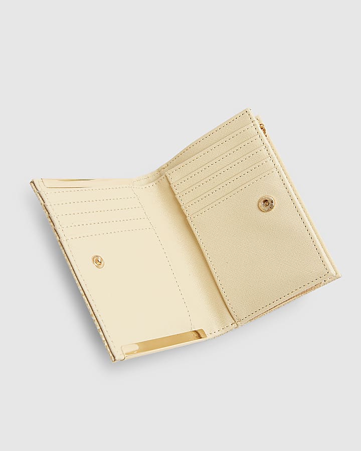 Beige Raffia Gemstone Foldout Purse