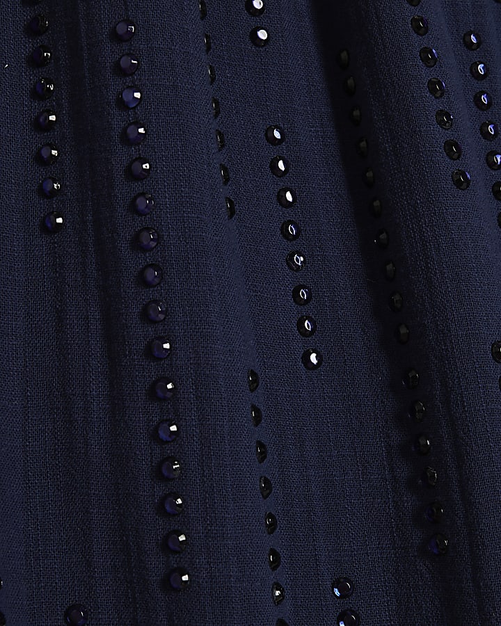 Petite Blue Embellished Balloon Leg Trousers