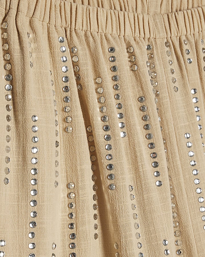 Petite Cream Hotfix Balloon Leg Trousers