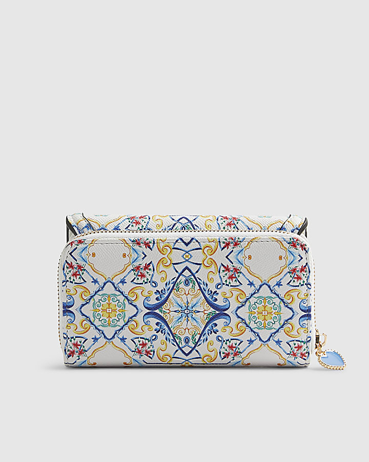 White Tile Print Flap Purse