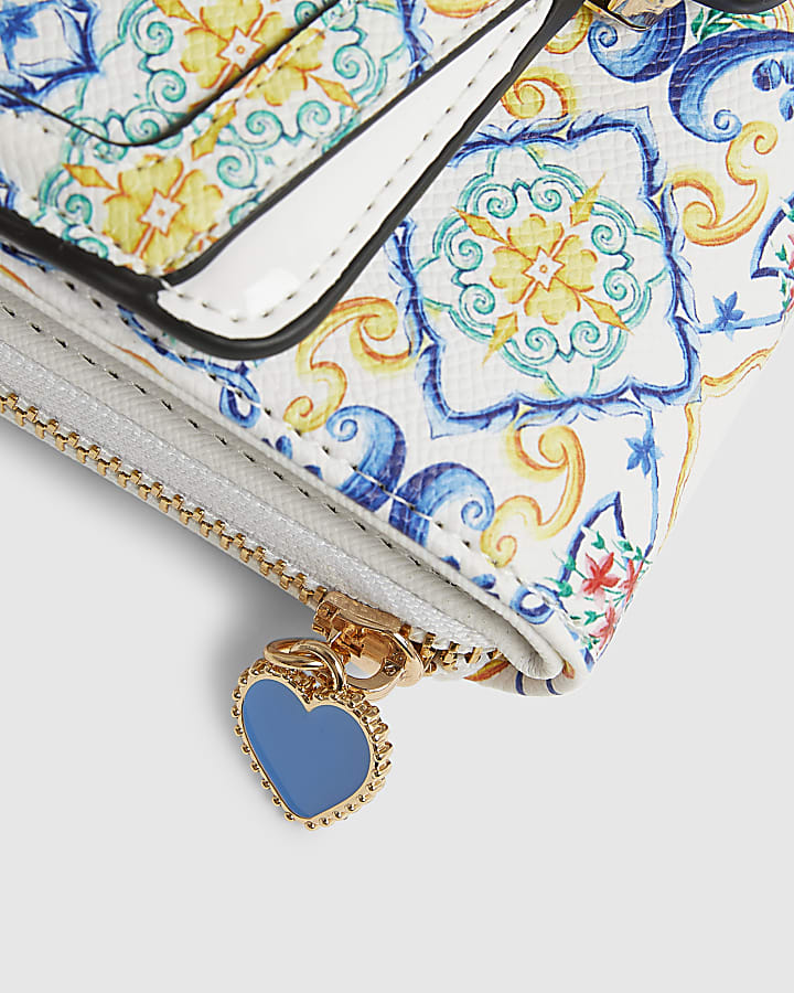 White Tile Print Flap Purse