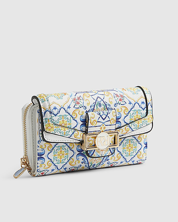 White Tile Print Flap Purse