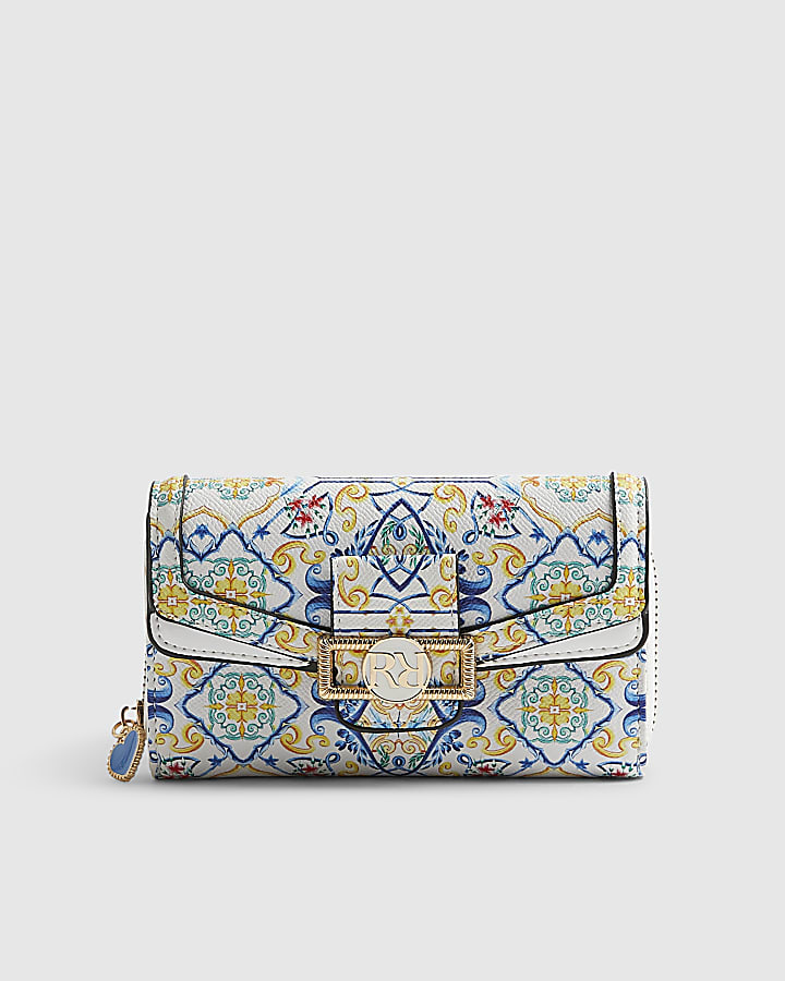 White Tile Print Flap Purse