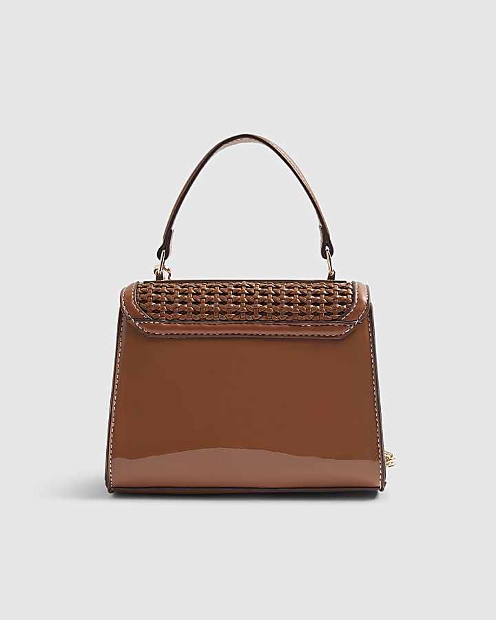 Brown Mini Weave Charm Tote Bag