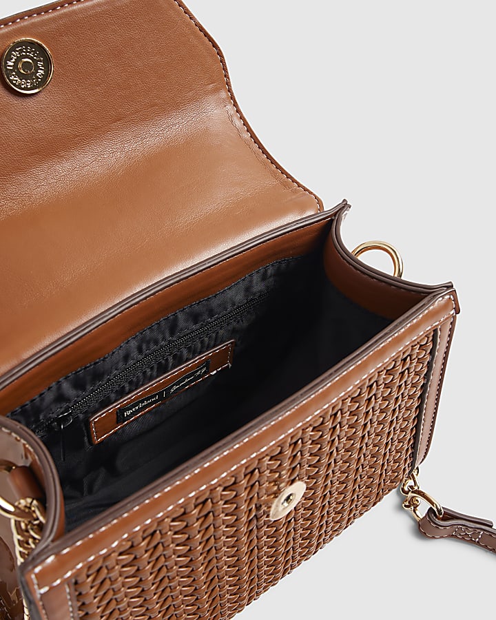 Brown Mini Weave Charm Tote Bag