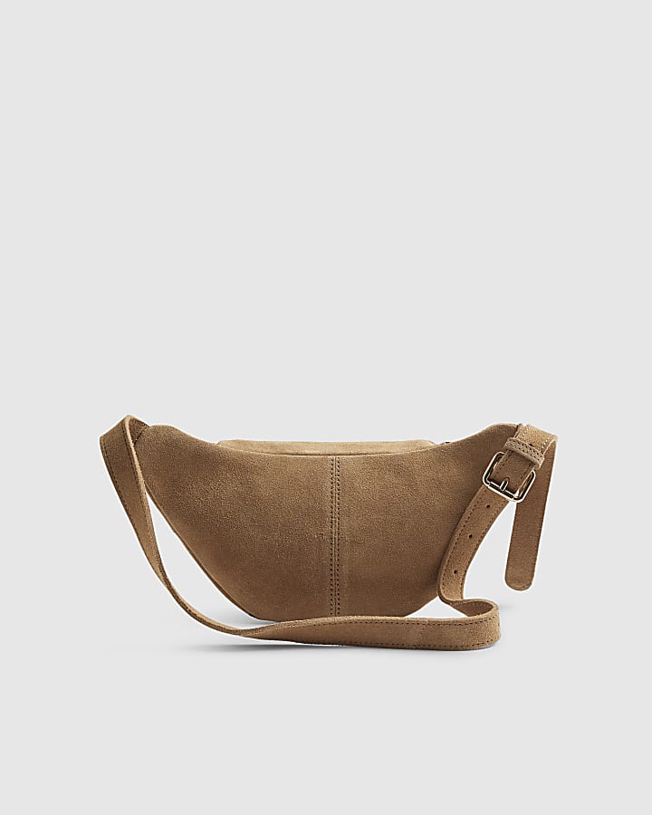Beige Suede Embroidered Bum Bag