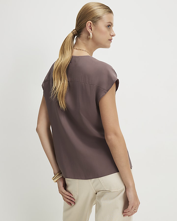 Brown Cupro Sleeveless Top
