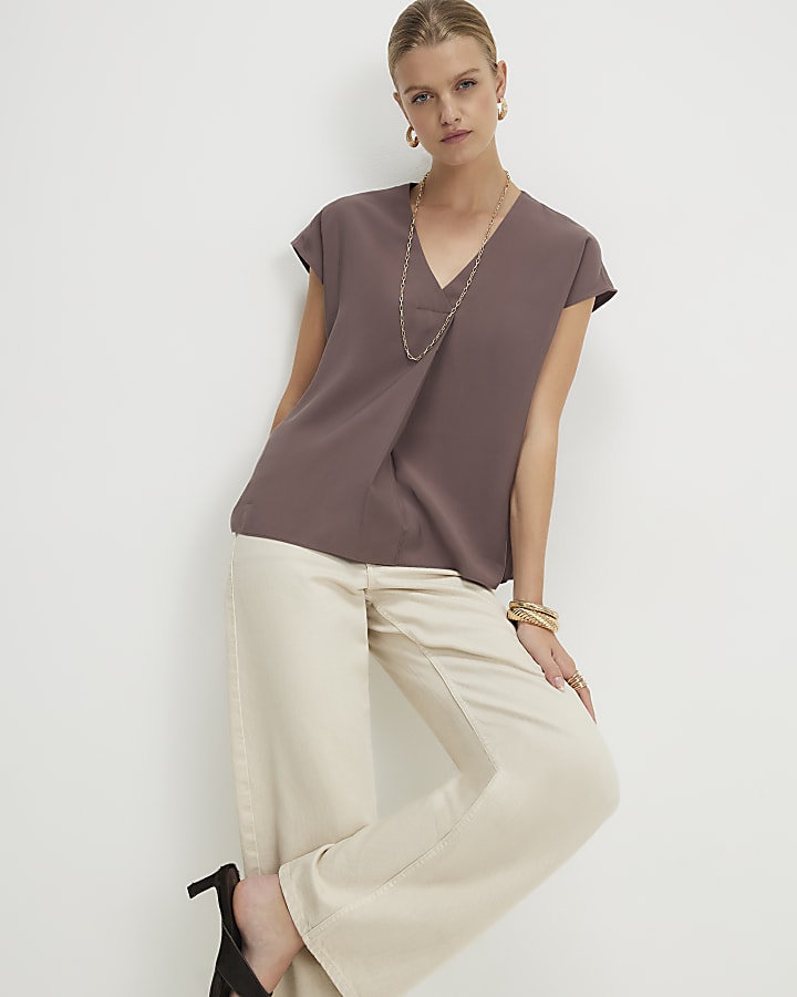 Brown Cupro Sleeveless Top