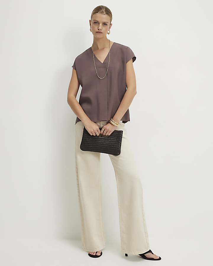 Brown Cupro Sleeveless Top