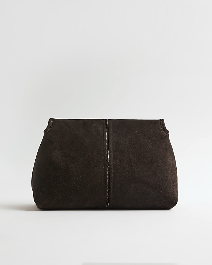 Brown Suede Squared Clutch Bag