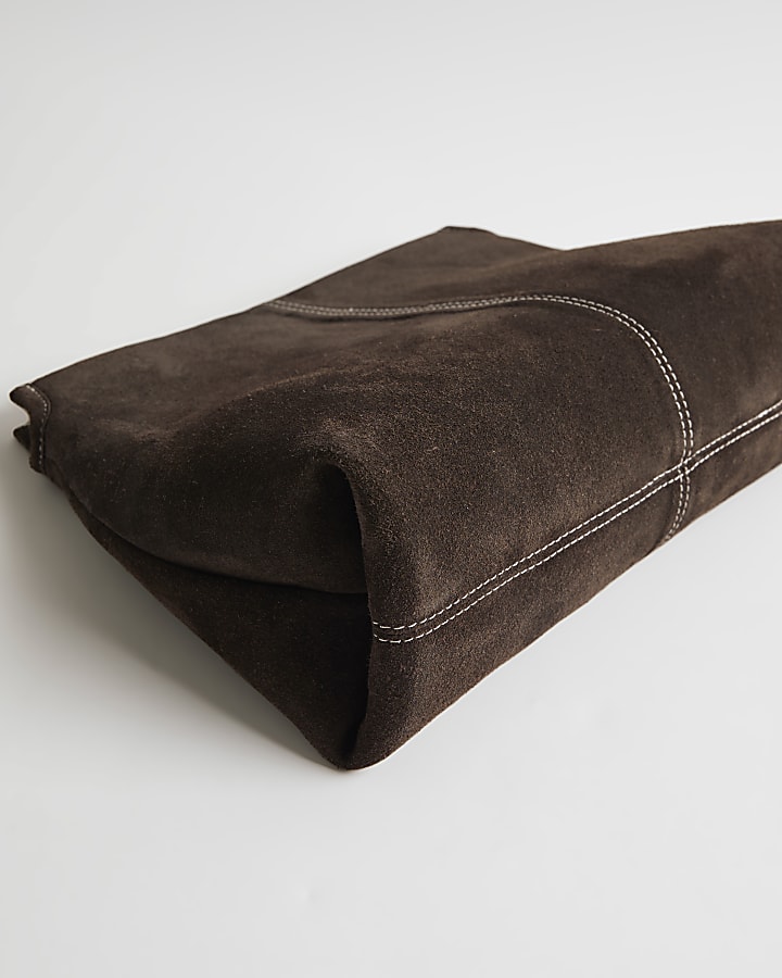 Brown Suede Squared Clutch Bag