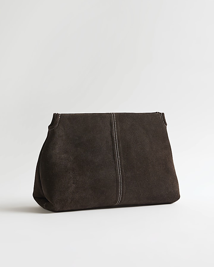 Brown Suede Squared Clutch Bag