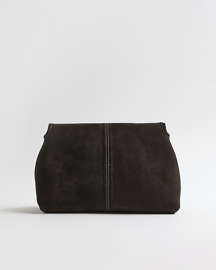 Brown Suede Squared Clutch Bag