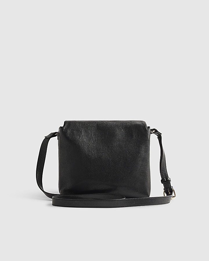 Black Leather Zip Flap Crossbody Bag