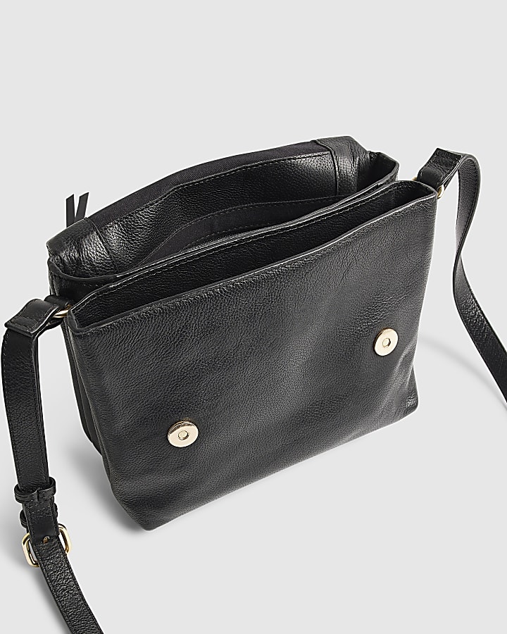 Black Leather Zip Flap Crossbody Bag