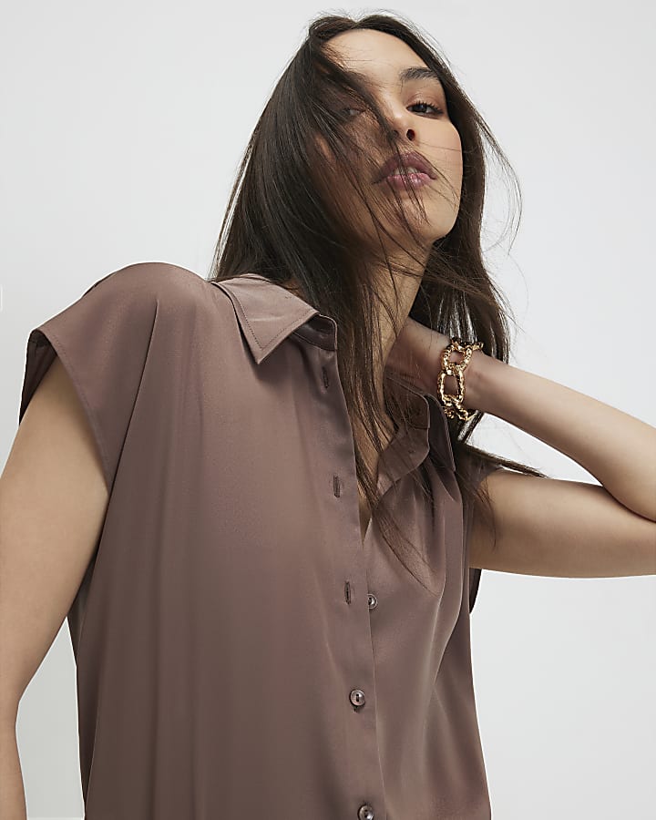 Brown Short Sleeve Relaxed Shirt