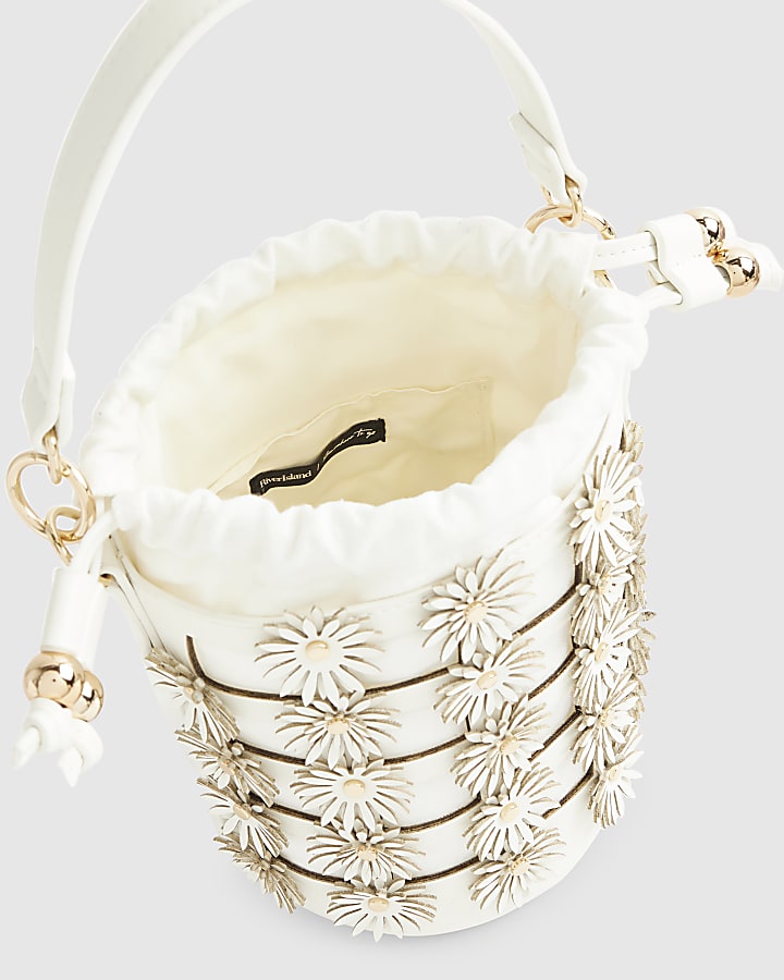 Cream 3D Floral Cut Out Bucket Bag