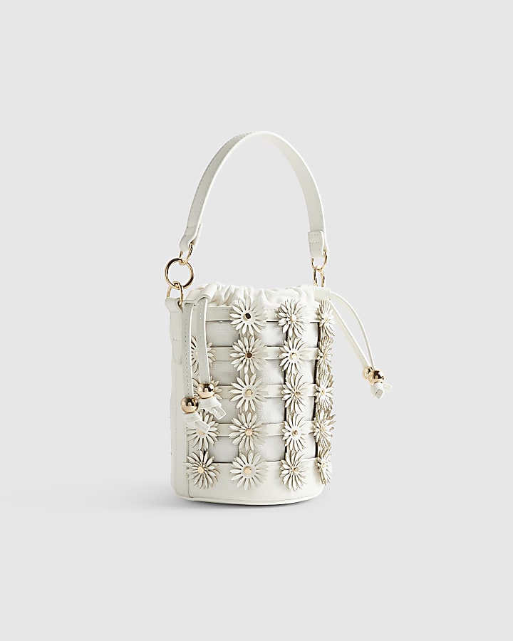Cream 3D Floral Cut Out Bucket Bag