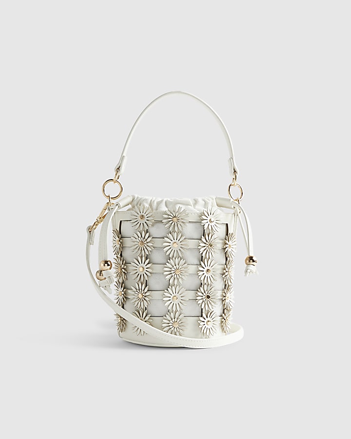 Cream 3D Floral Cut Out Bucket Bag