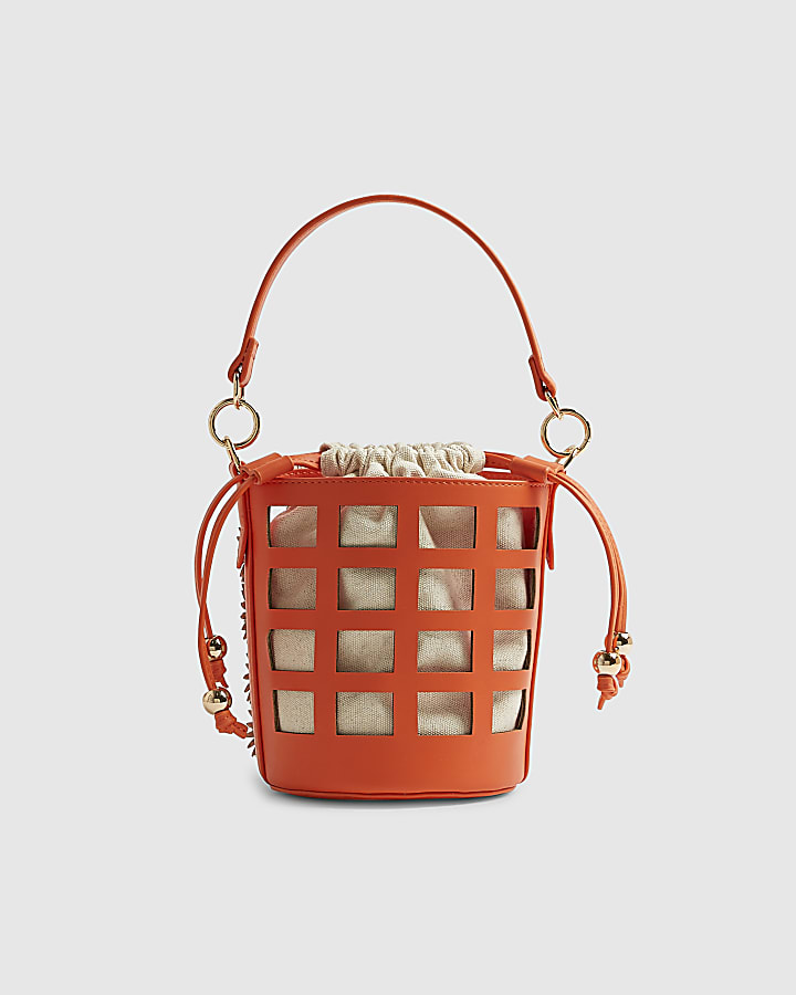 Orange 3D Floral Cut Out Bucket Bag