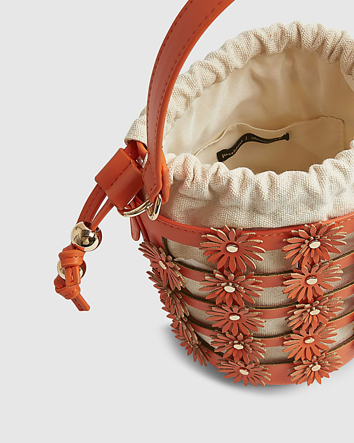 Orange 3D Floral Cut Out Bucket Bag