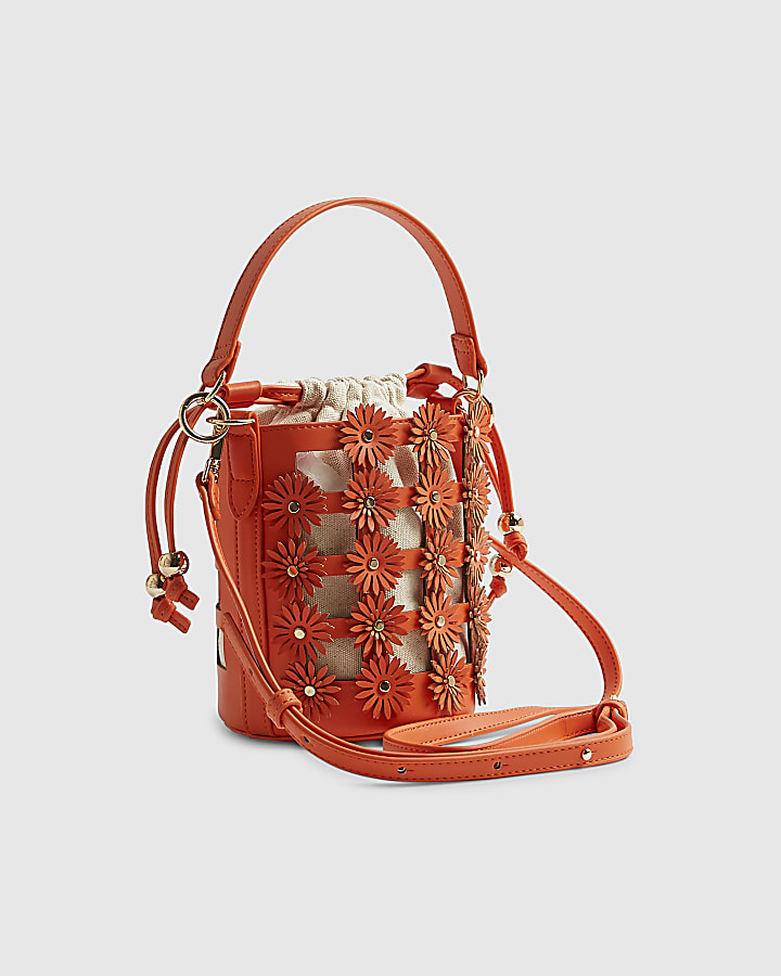 Orange 3D Floral Cut Out Bucket Bag