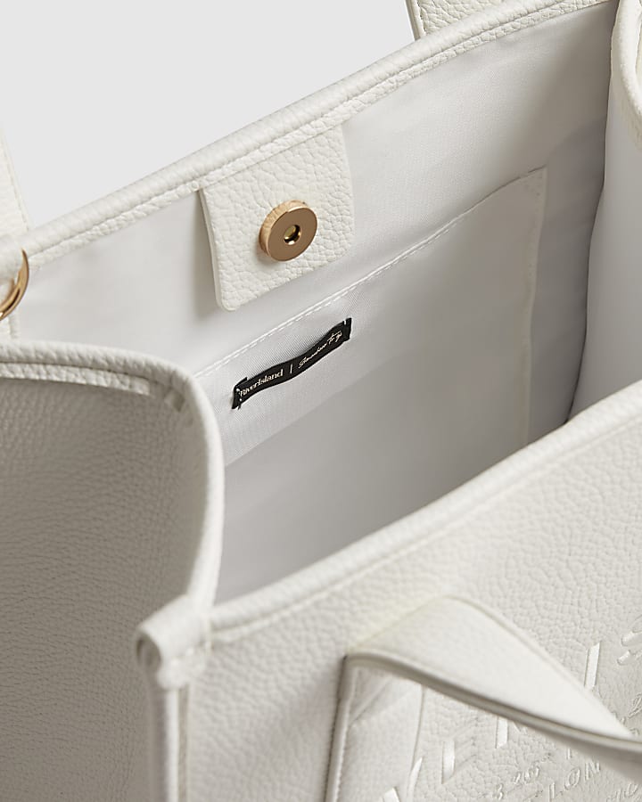 White Faux Leather Embroidered Tote Bag